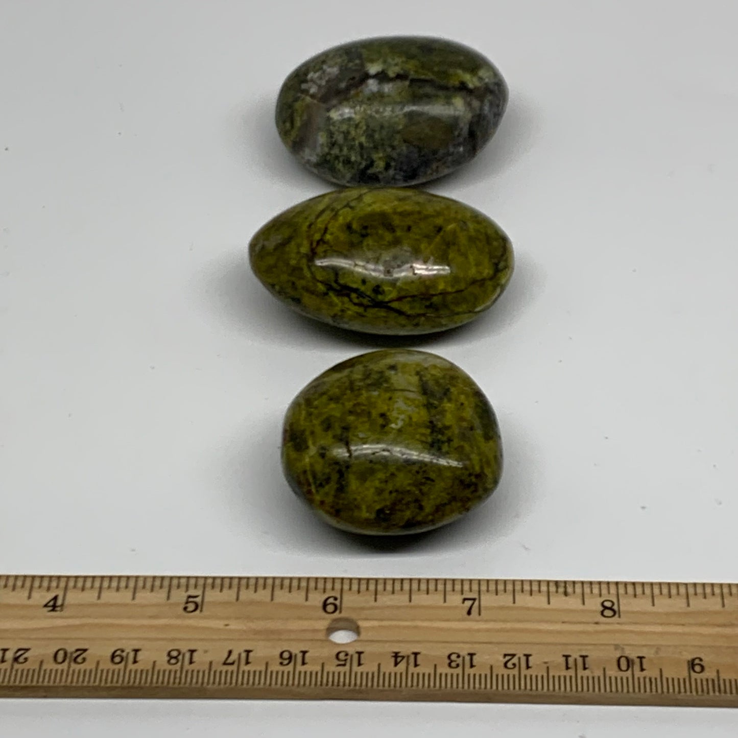 199.9g, 1.7"-2.2", 3pcs, Green Opal Crystal PalmStone Polished Reiki, B38316