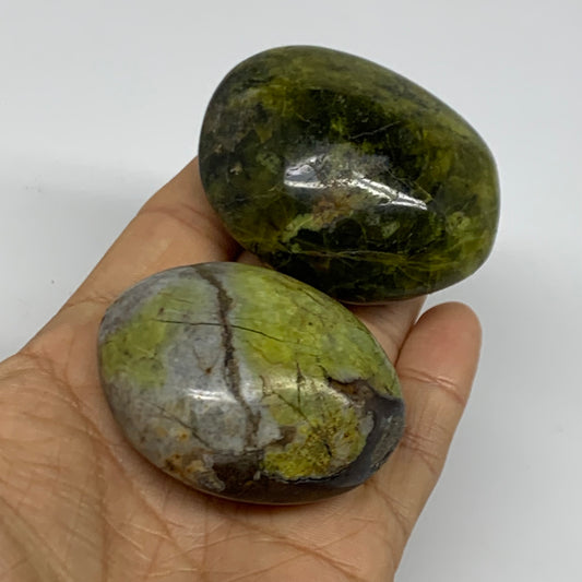 167.1g, 2.1"-2.3", 2pcs, Green Opal Crystal PalmStone Polished Reiki, B38317