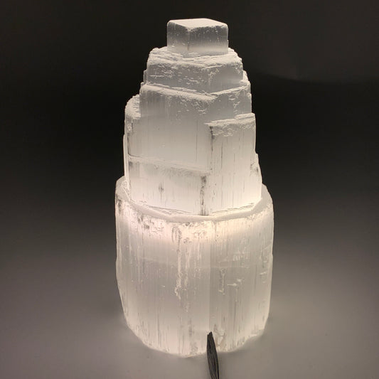 2 lbs, 6"x3", Raw Rough Selenite (Satin Spar) Lamp Tower, 6ft Chord, B35874