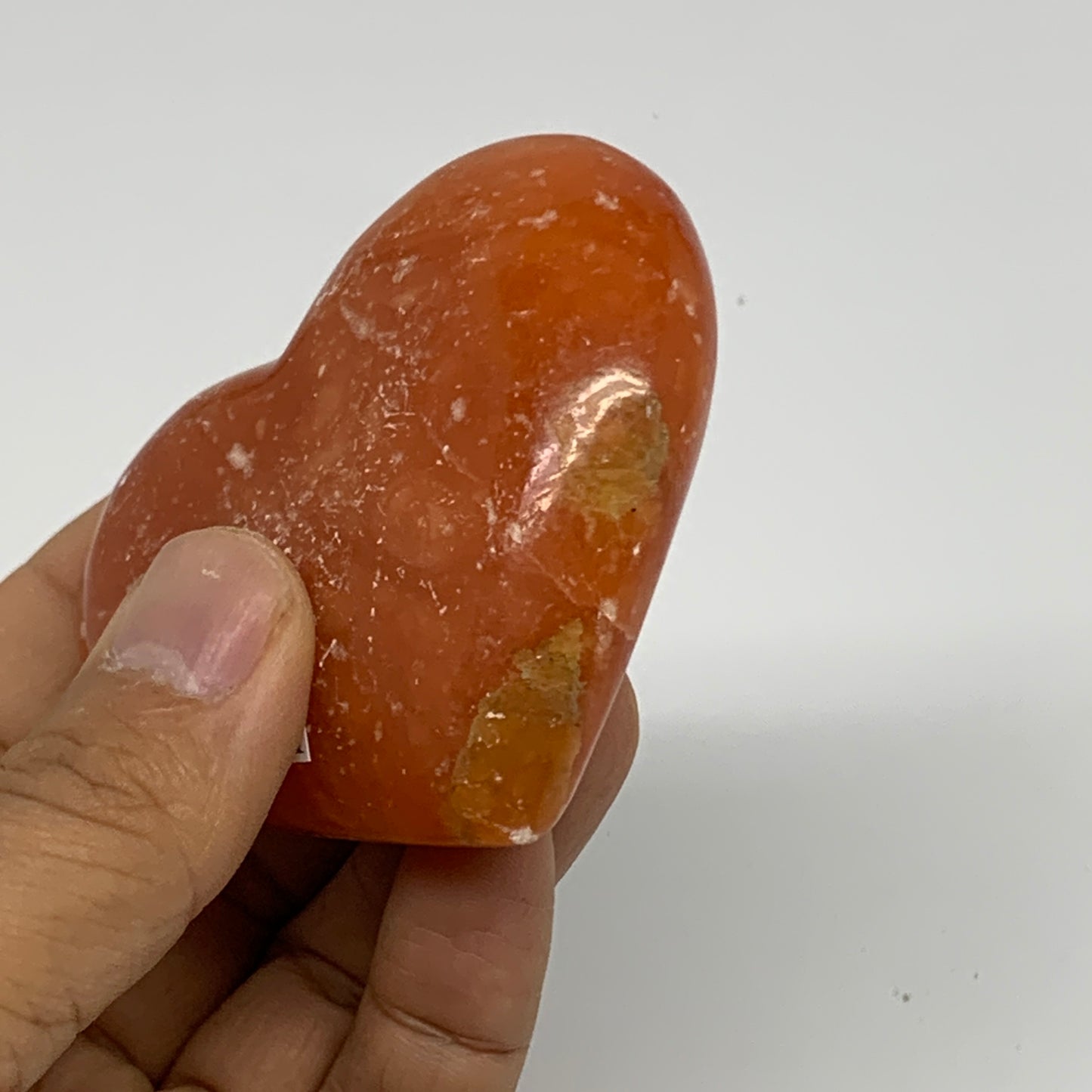 115.8g,2.3"x2.7"x0.9" Orange Calcite Heart Gemstones from Madagascar, B33797