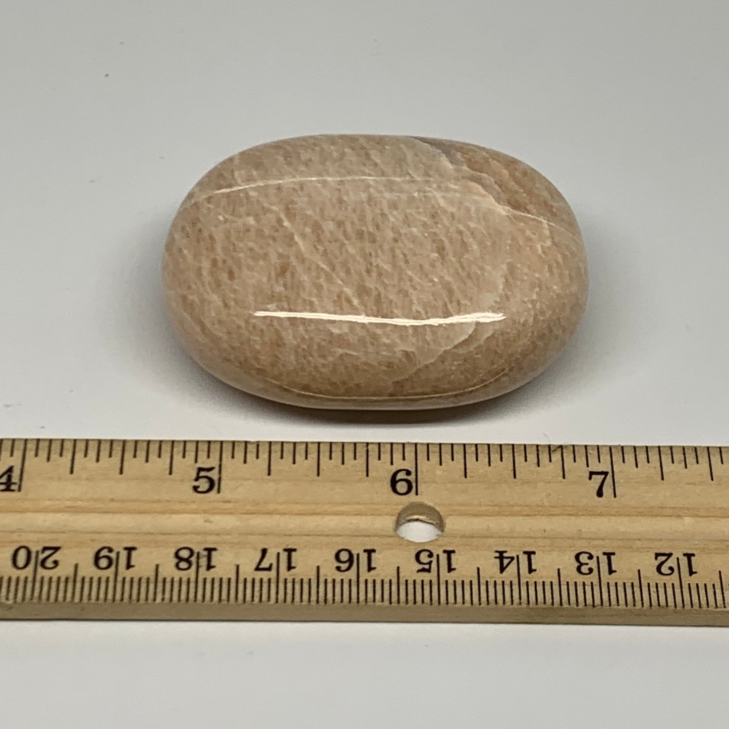 93.1g,2.2"x1.6"x0.9" Peach Moonstone Crystal Palm-Stone Polished Reiki, B27986