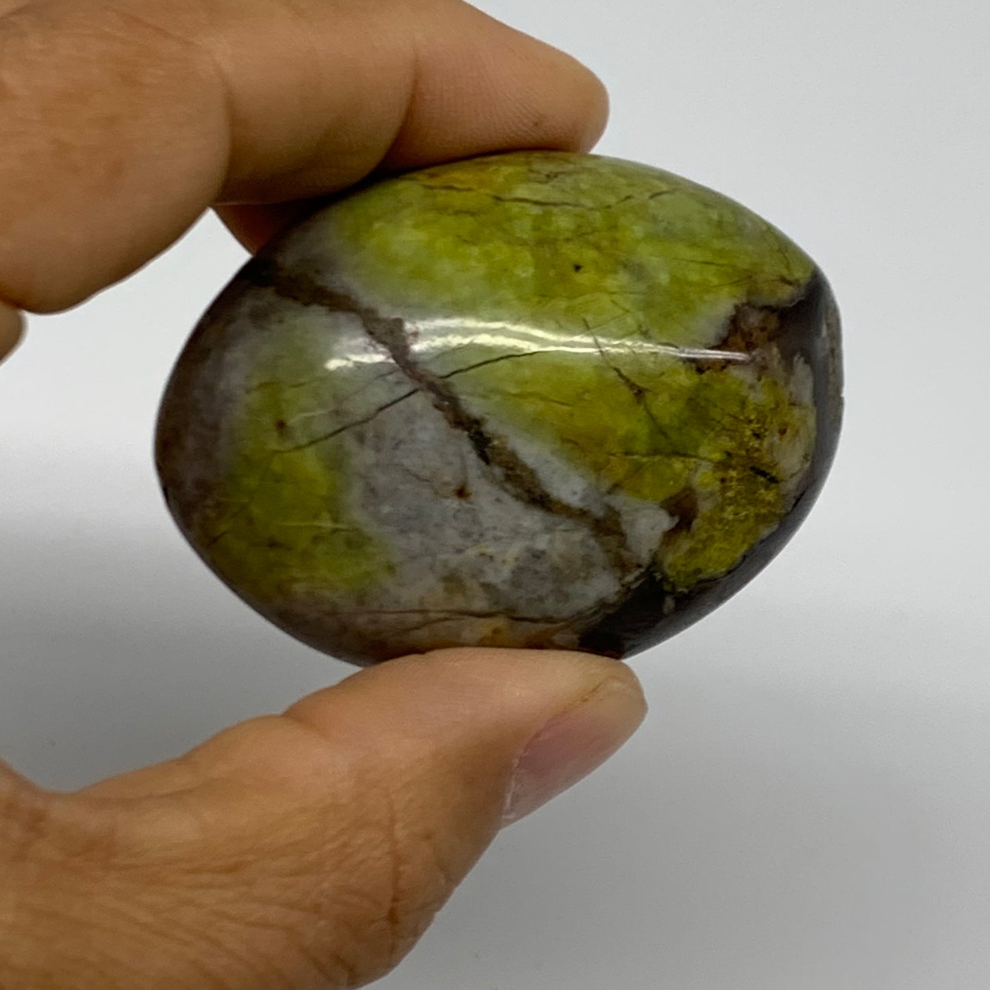 167.1g, 2.1"-2.3", 2pcs, Green Opal Crystal PalmStone Polished Reiki, B38317