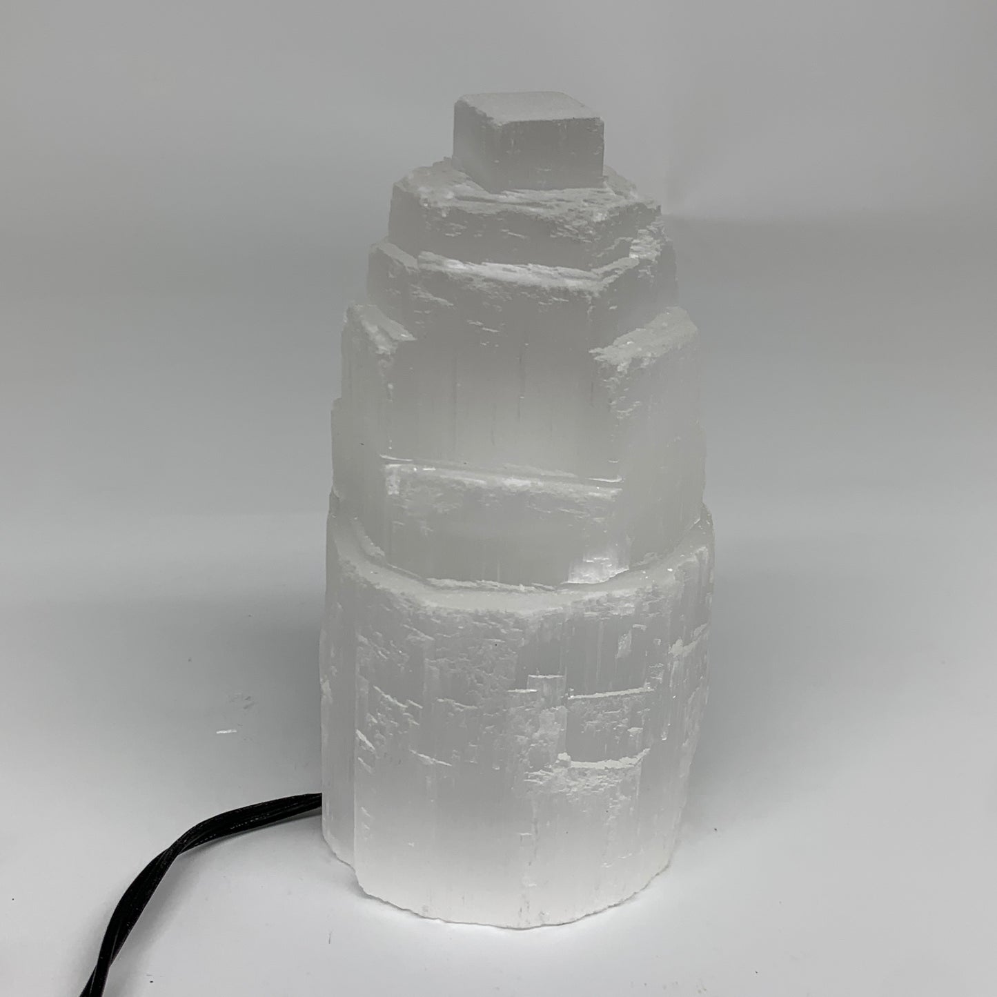 2 lbs, 6"x3", Raw Rough Selenite (Satin Spar) Lamp Tower, 6ft Chord, B35874