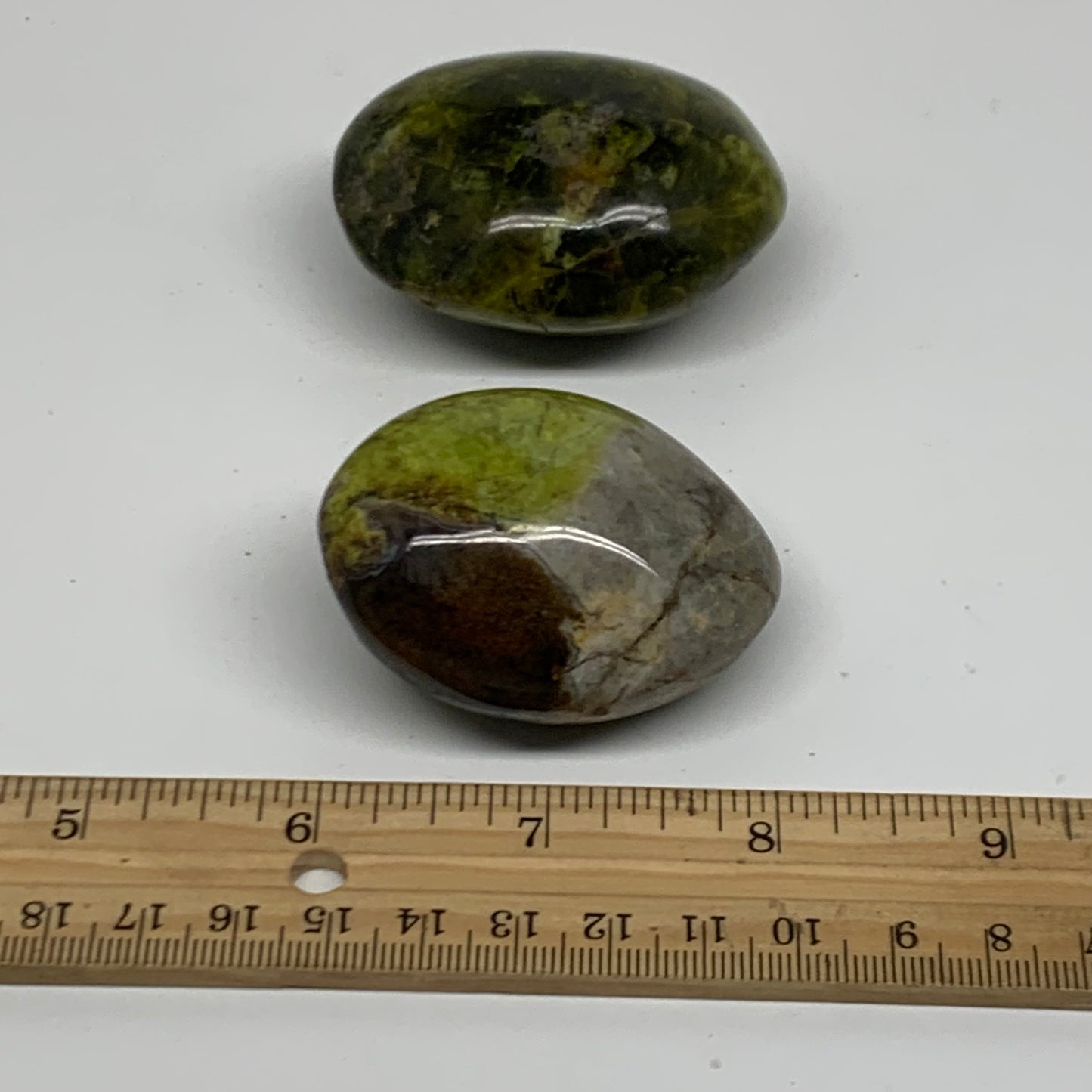 167.1g, 2.1"-2.3", 2pcs, Green Opal Crystal PalmStone Polished Reiki, B38317