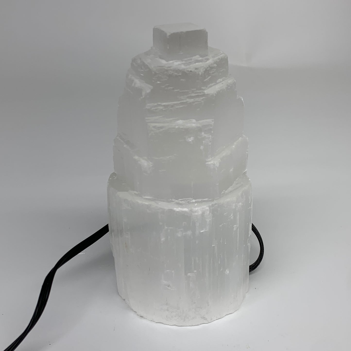 2 lbs, 6"x3", Raw Rough Selenite (Satin Spar) Lamp Tower, 6ft Chord, B35874