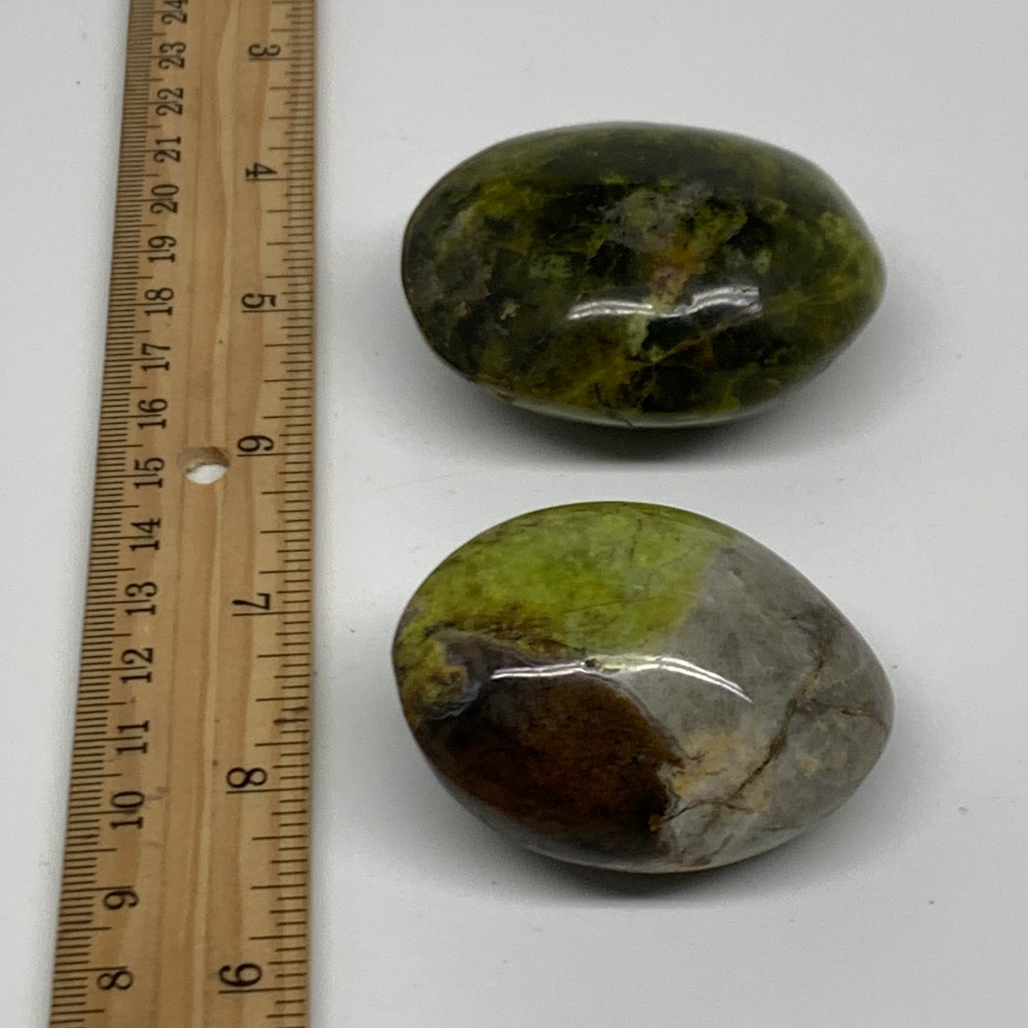 167.1g, 2.1"-2.3", 2pcs, Green Opal Crystal PalmStone Polished Reiki, B38317