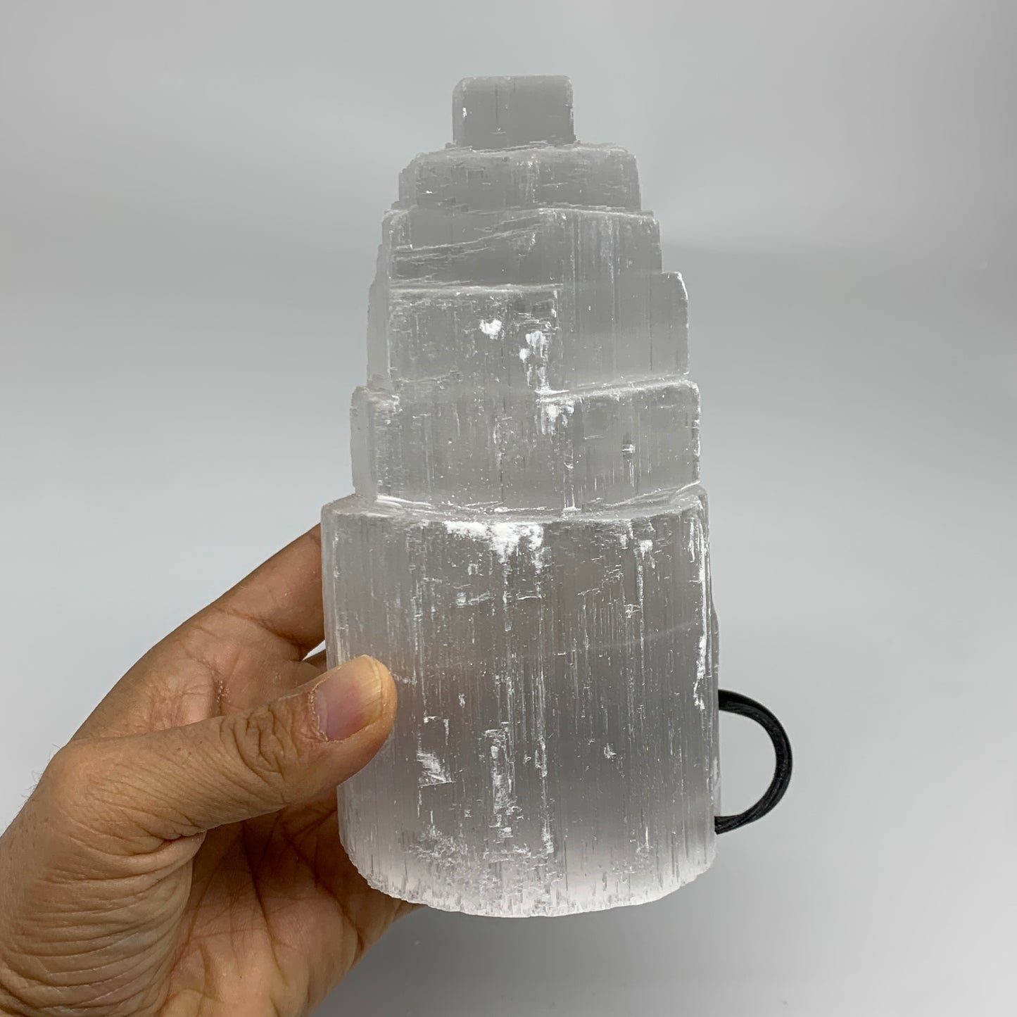 2 lbs, 6"x3", Raw Rough Selenite (Satin Spar) Lamp Tower, 6ft Chord, B35874
