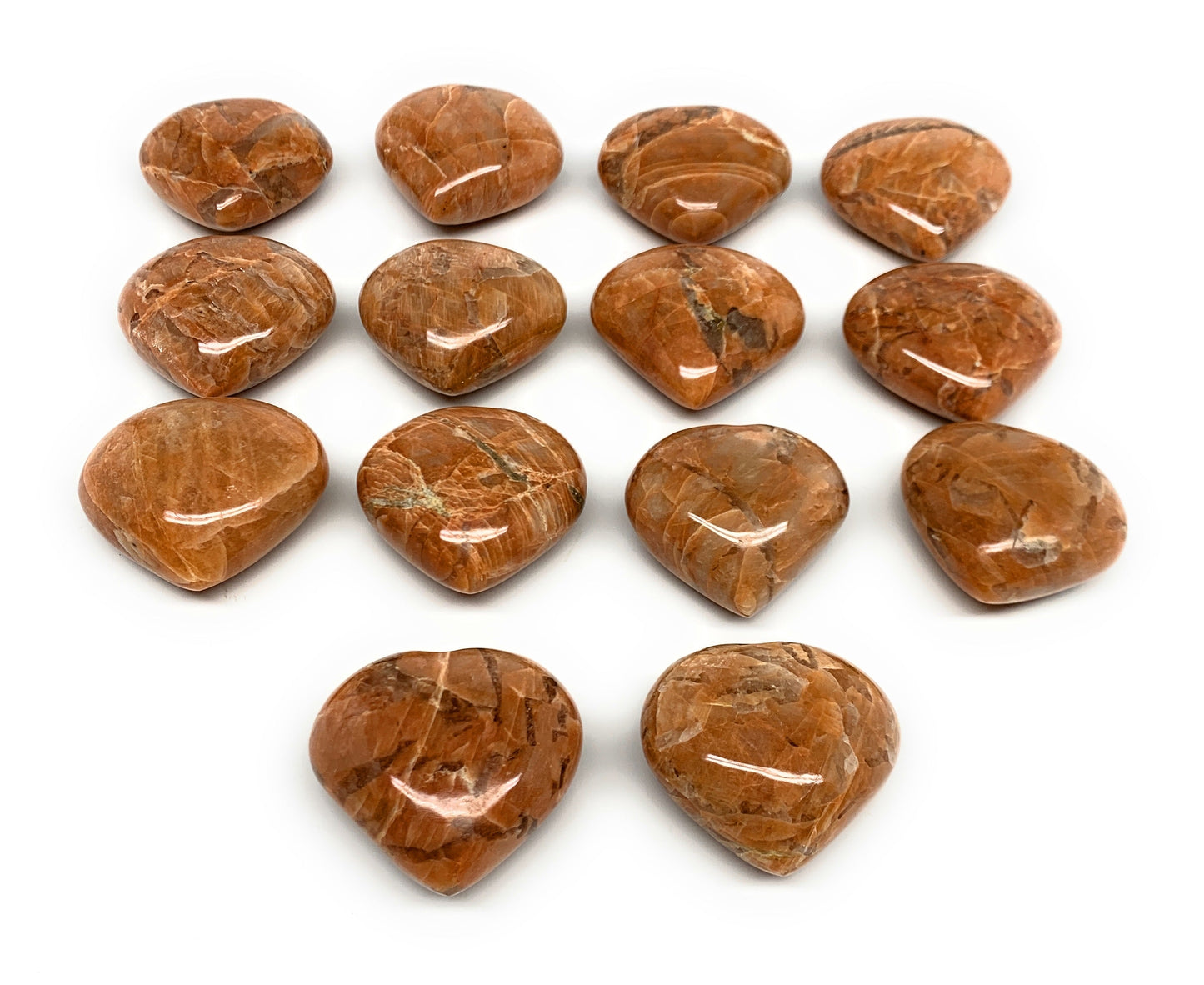 1030g (2.2 lbs) ,14 pcs, 1.7"- 1.9, Peach Moonstone Hearts @Madagascar, B27240