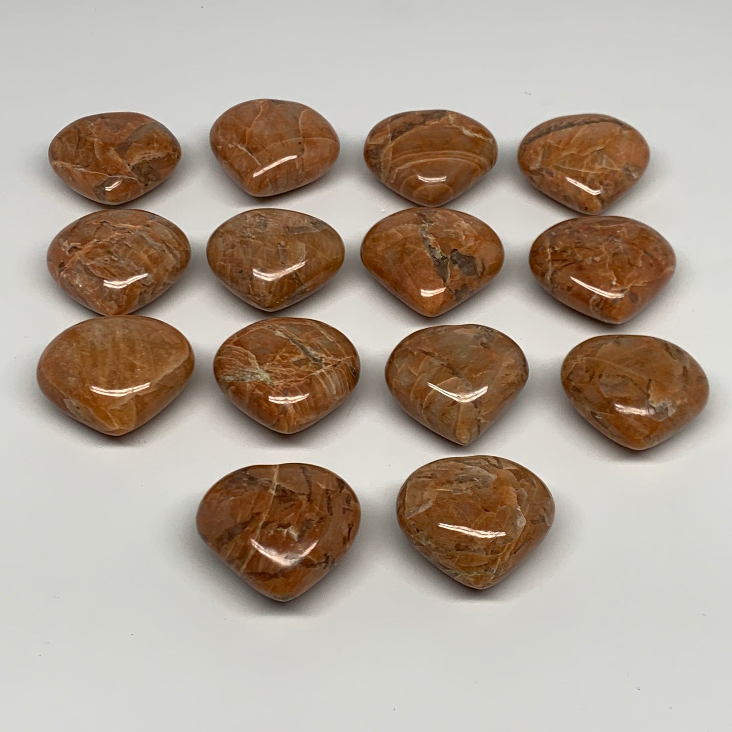 1030g (2.2 lbs) ,14 pcs, 1.7"- 1.9, Peach Moonstone Hearts @Madagascar, B27240