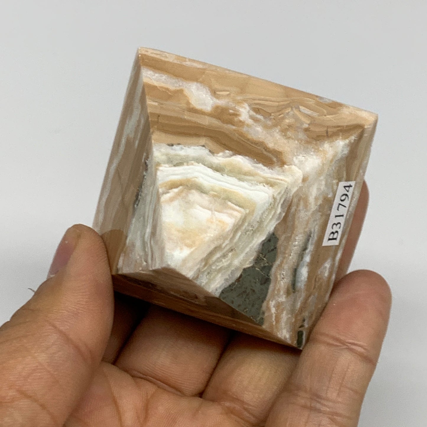 114g, 1.6"x2"x1.9", Caribbean Calcite Pyramid Gemstone, Crystal, B31794