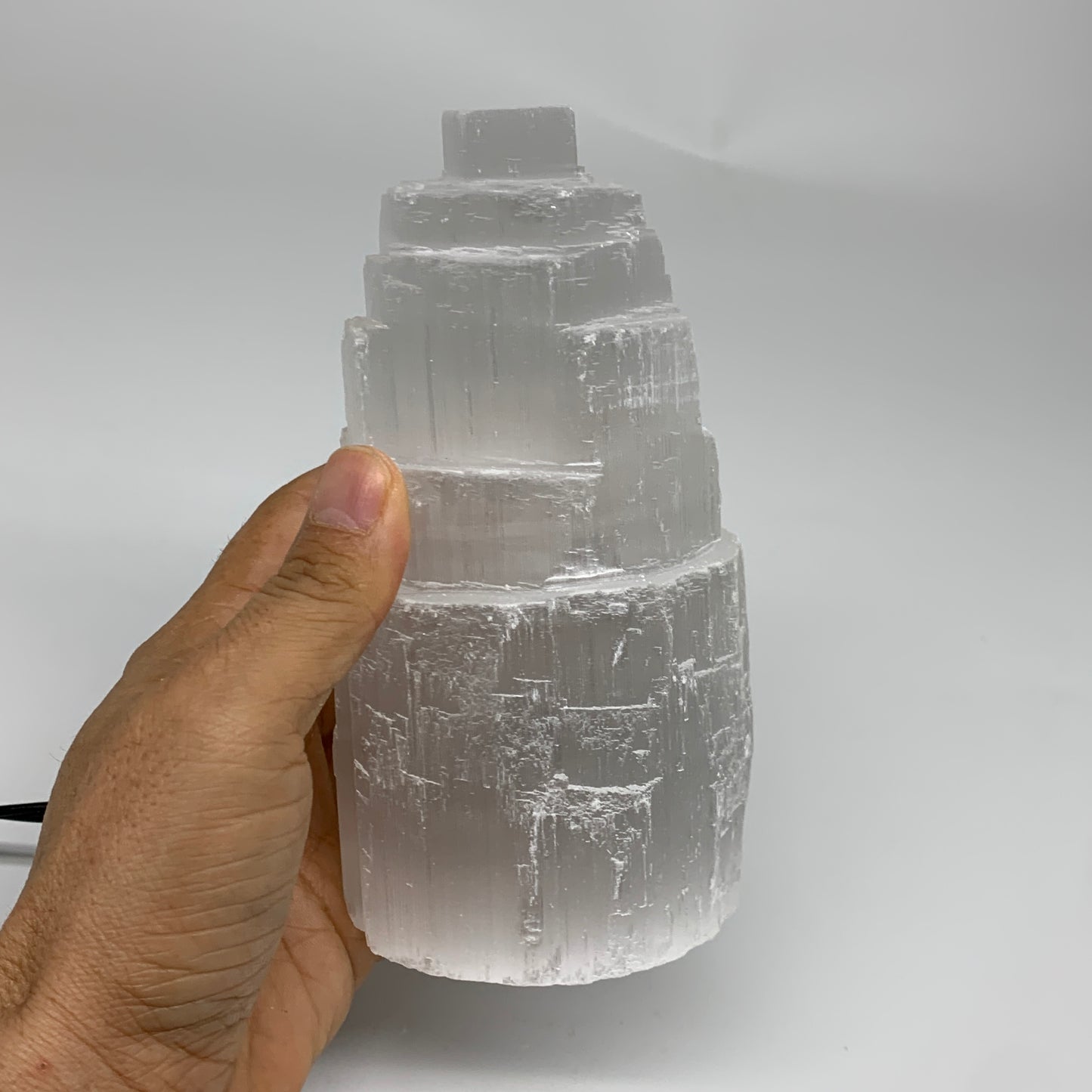 2 lbs, 6"x3", Raw Rough Selenite (Satin Spar) Lamp Tower, 6ft Chord, B35874