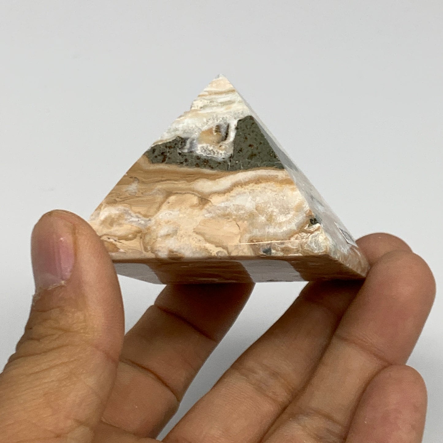 114g, 1.6"x2"x1.9", Caribbean Calcite Pyramid Gemstone, Crystal, B31794