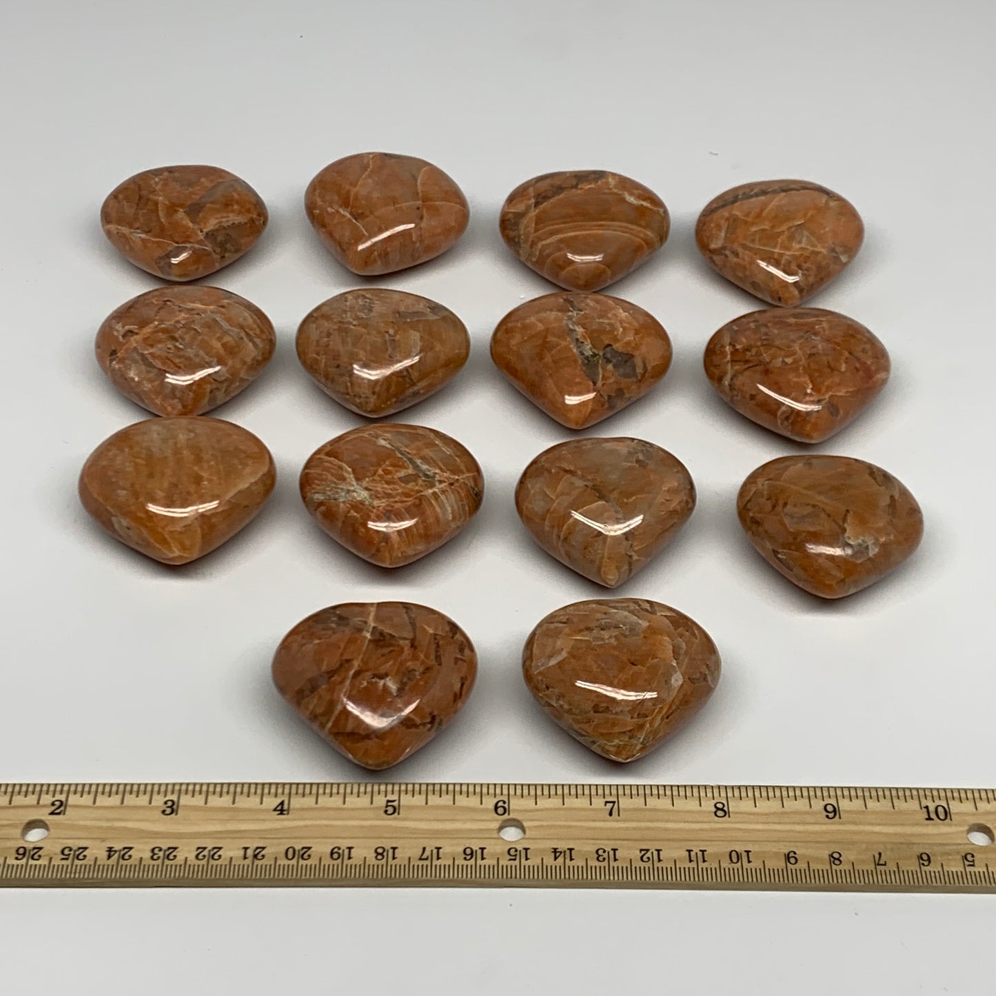 1030g (2.2 lbs) ,14 pcs, 1.7"- 1.9, Peach Moonstone Hearts @Madagascar, B27240