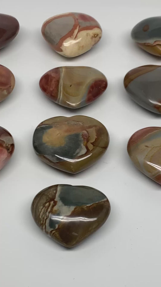 2.54 lbs, 2"-2.4", 10pcs, Polychrome Jasper Heart Polished Crystal, B38078