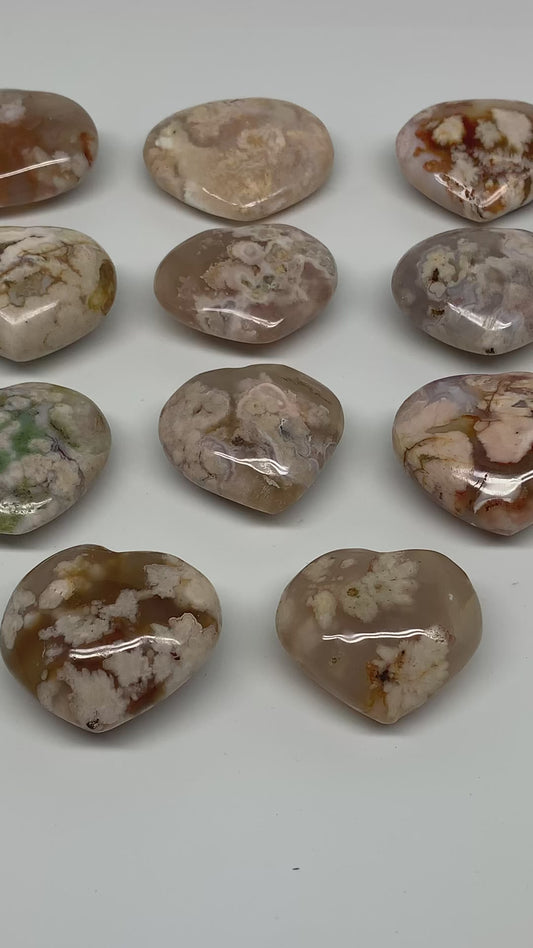 2.3 lbs, 1.9"-2.4",11pcs, Cherry Blossom Flower Agate Heart Crystal, B37182