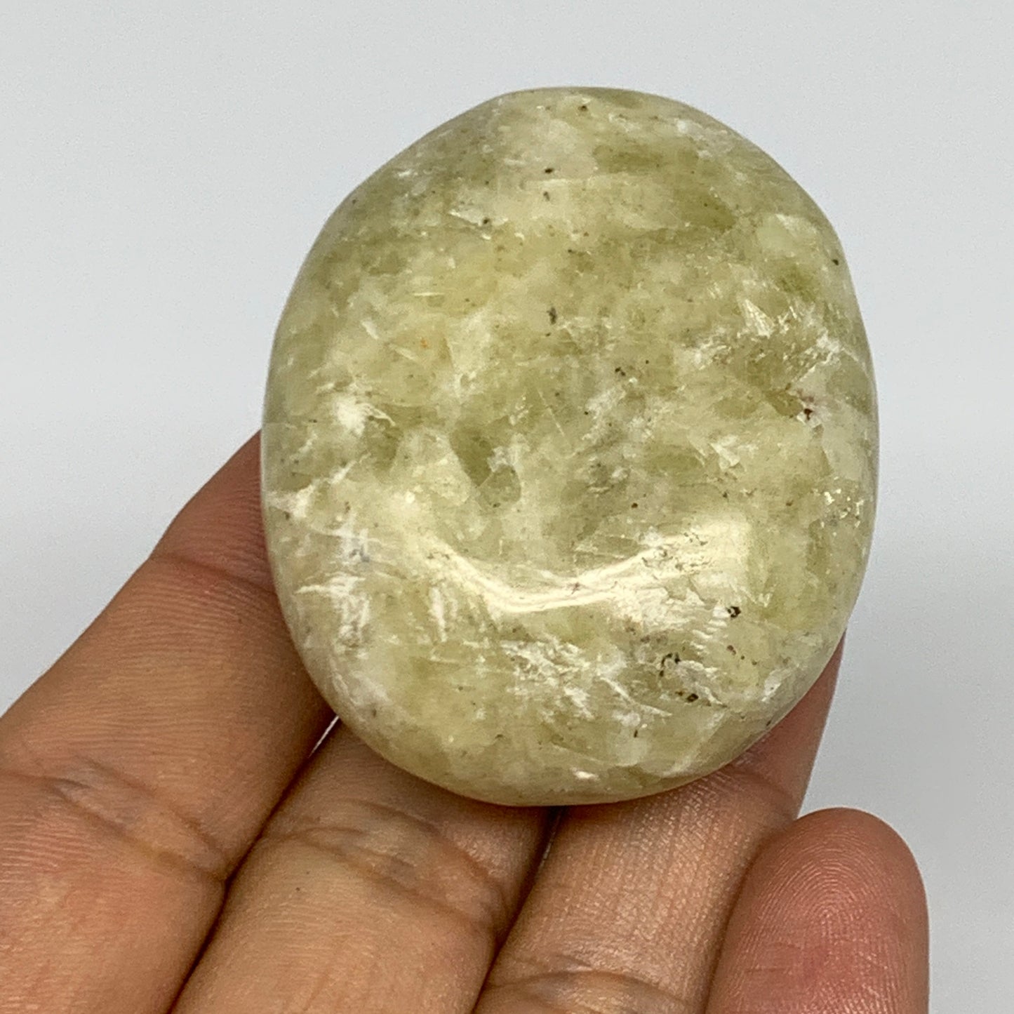 86g,2"x1.6"x1", Natural Yellow Calcite Palm-Stone Crystal Polished Reiki, B16843