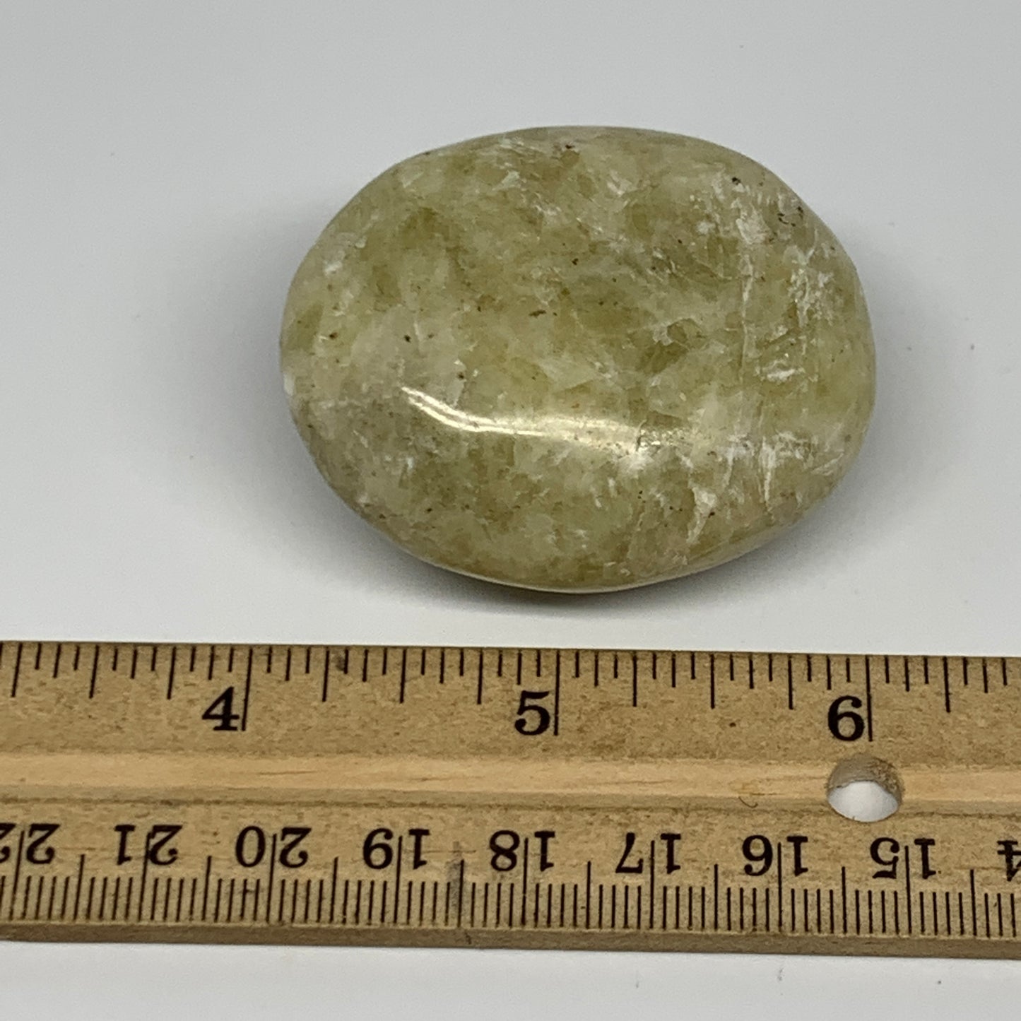 86g,2"x1.6"x1", Natural Yellow Calcite Palm-Stone Crystal Polished Reiki, B16843