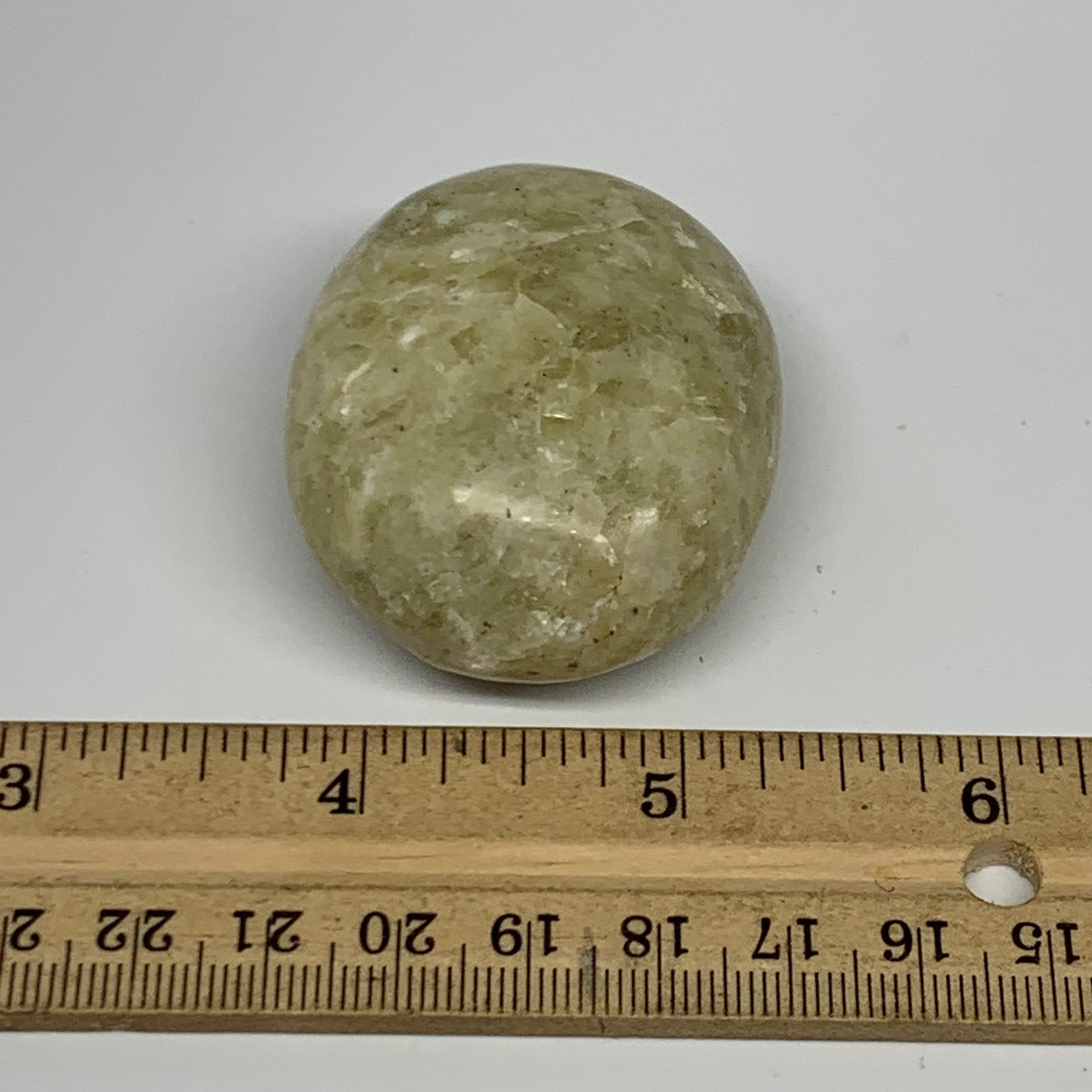 86g,2"x1.6"x1", Natural Yellow Calcite Palm-Stone Crystal Polished Reiki, B16843