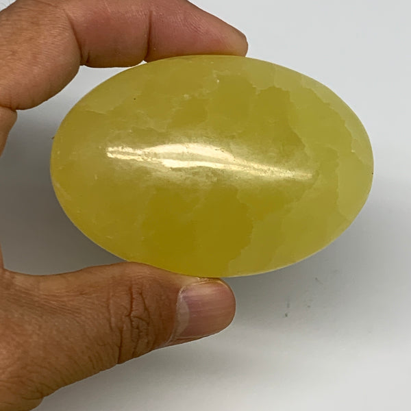 139.8g, 2.7"x1.9"x1.1", Lemon Calcite Palm-Stone Crystal Polished @Pakistan,B255
