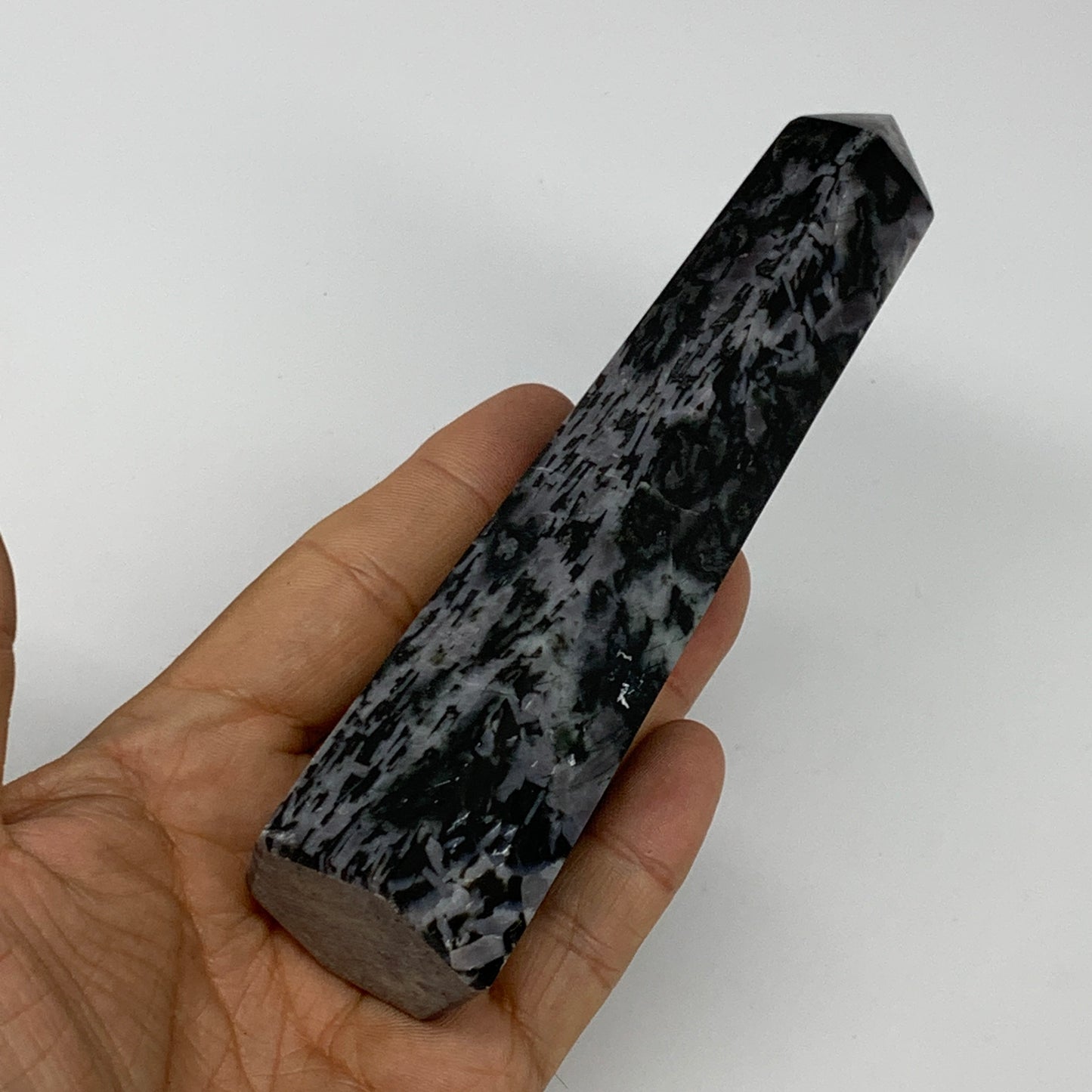 280.8g, 5.7" x 1.5" x 1.3" Indigo Gabro Merlinite Point Tower @Madagascar,B18376