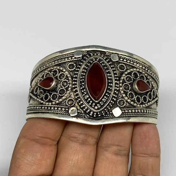 33.6g, 1.6" Red Carnelian Turkmen Cuff Bracelet Tribal Small Marquise, B13476