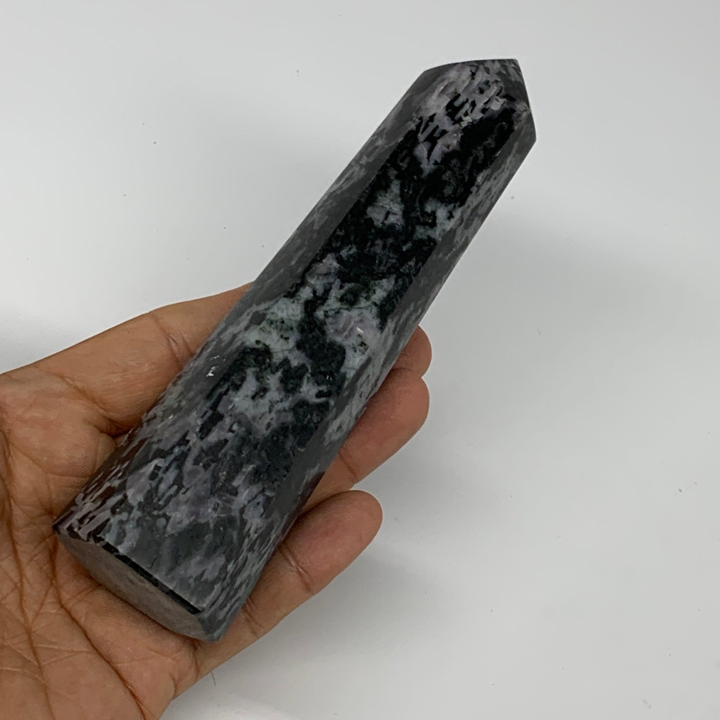 280.8g, 5.7" x 1.5" x 1.3" Indigo Gabro Merlinite Point Tower @Madagascar,B18376