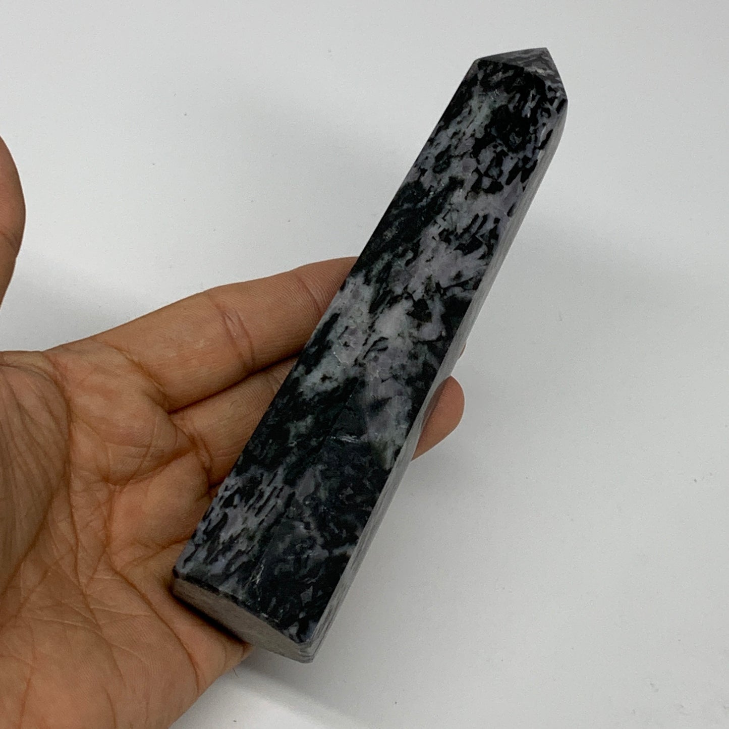 280.8g, 5.7" x 1.5" x 1.3" Indigo Gabro Merlinite Point Tower @Madagascar,B18376