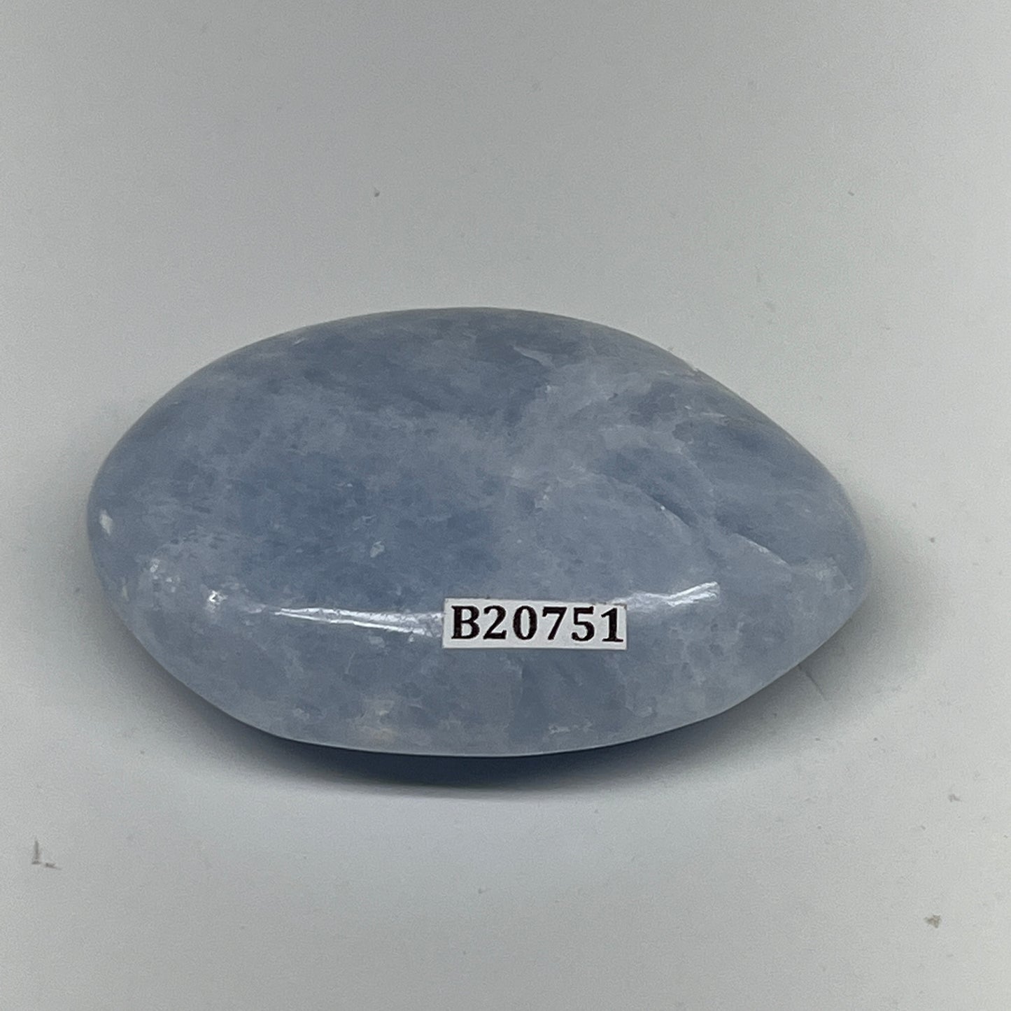 103.7g, 2.6"x1.9"x1" Blue Calcite Small Palm-Stone Tumbled @Madagascar, B20751