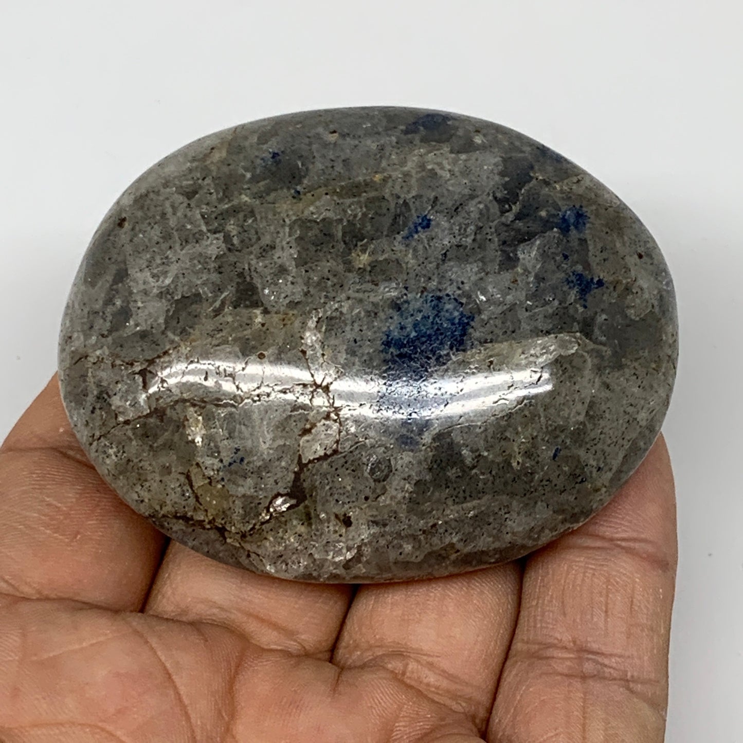 108.3g, 2.4"x1.9"x1"Blue Quartz Palm-Stone Crystal Polished Reiki Energy,B3923