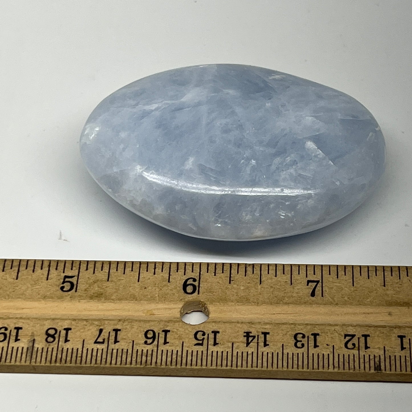103.7g, 2.6"x1.9"x1" Blue Calcite Small Palm-Stone Tumbled @Madagascar, B20751