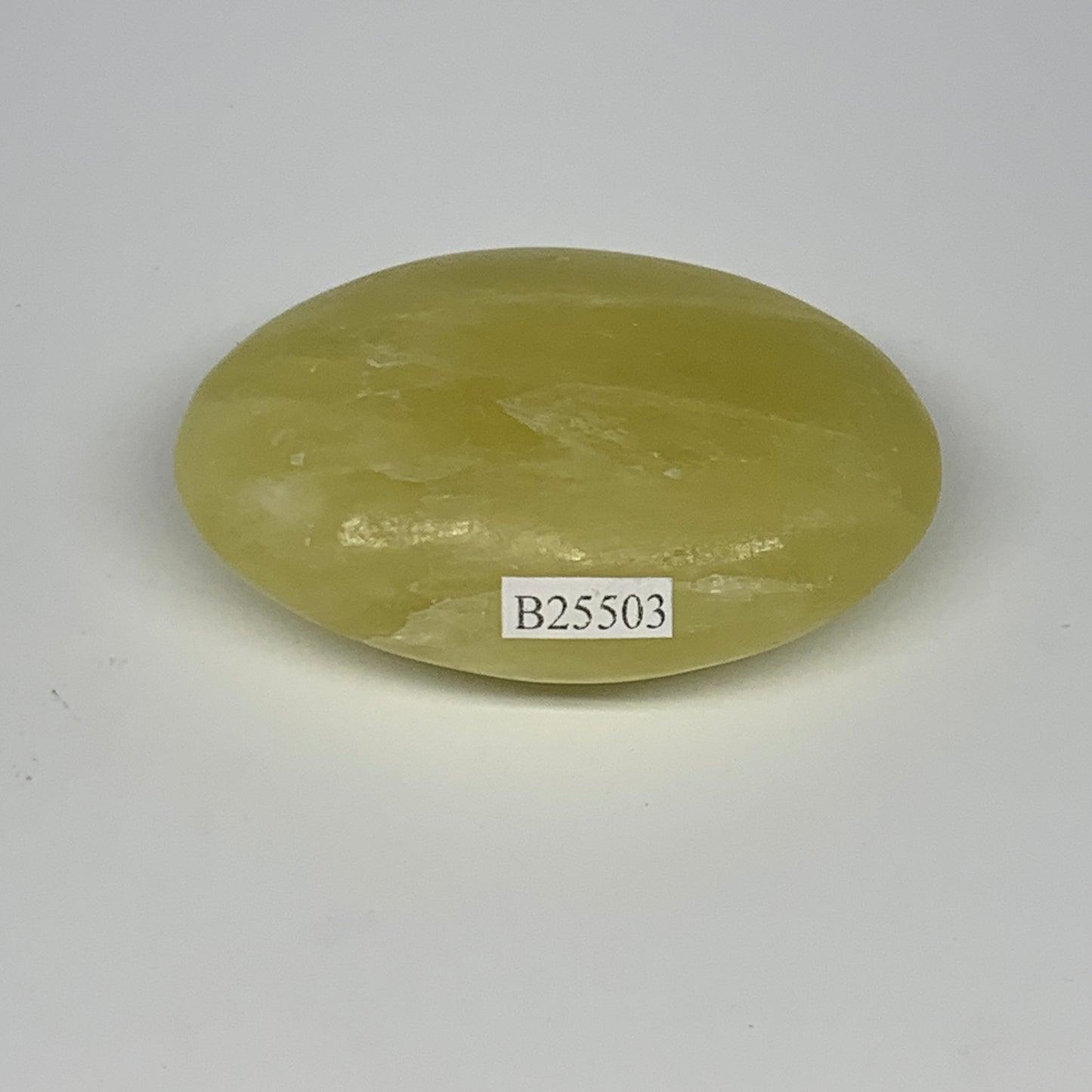 121.7g, 2.7"x1.9"x1", Lemon Calcite Palm-Stone Crystal Polished @Pakistan,B26403