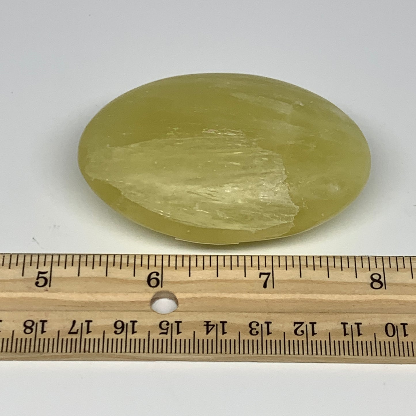 121.7g, 2.7"x1.9"x1", Lemon Calcite Palm-Stone Crystal Polished @Pakistan,B26403
