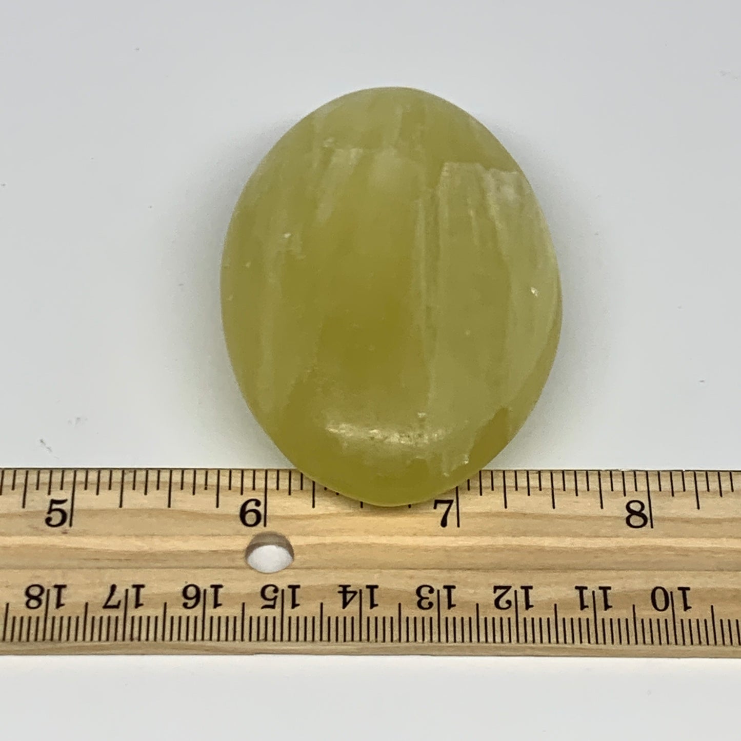 121.7g, 2.7"x1.9"x1", Lemon Calcite Palm-Stone Crystal Polished @Pakistan,B26403