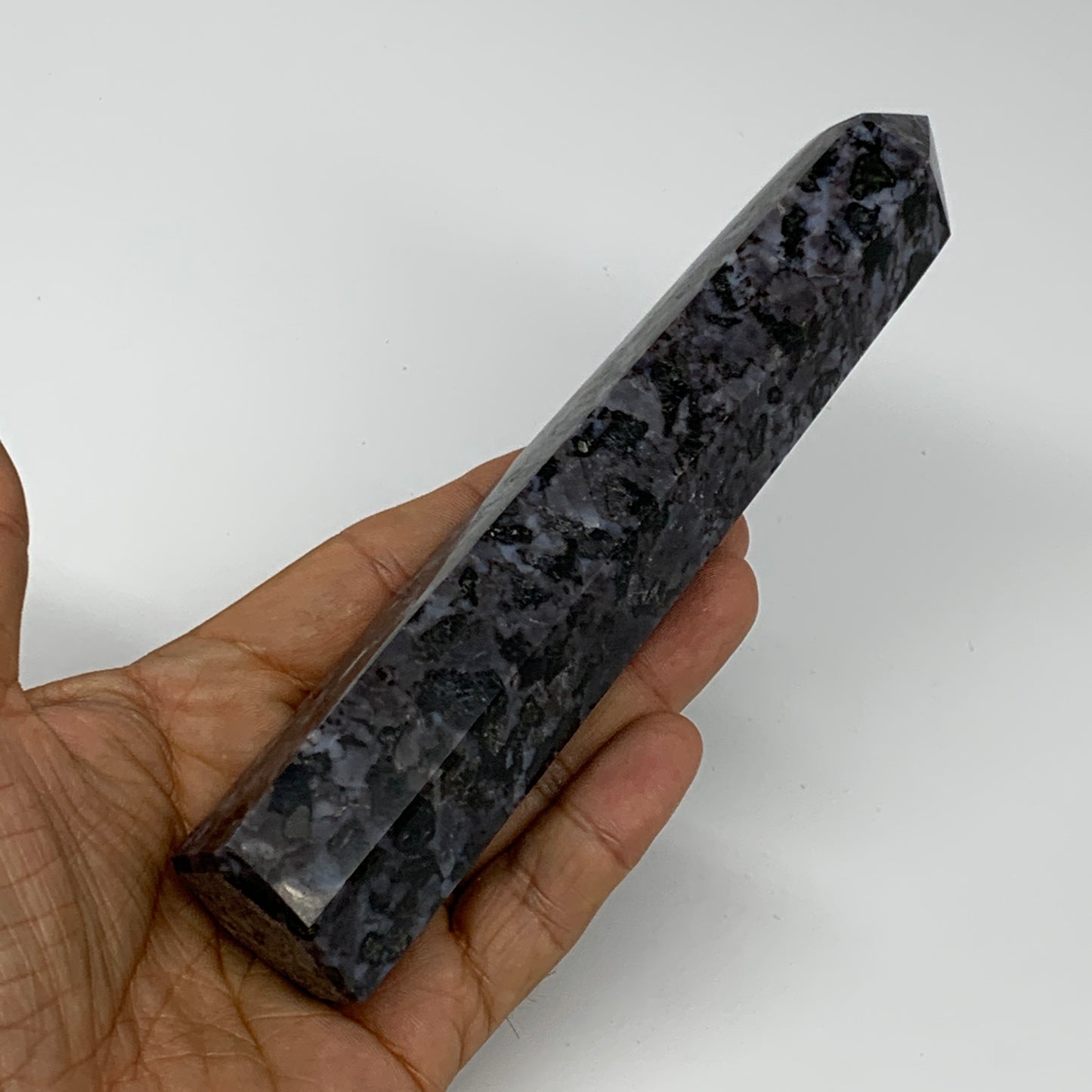 325.2g, 6.3" x 1.5" x 1.2" Indigo Gabro Merlinite Point Tower @Madagascar,B18378