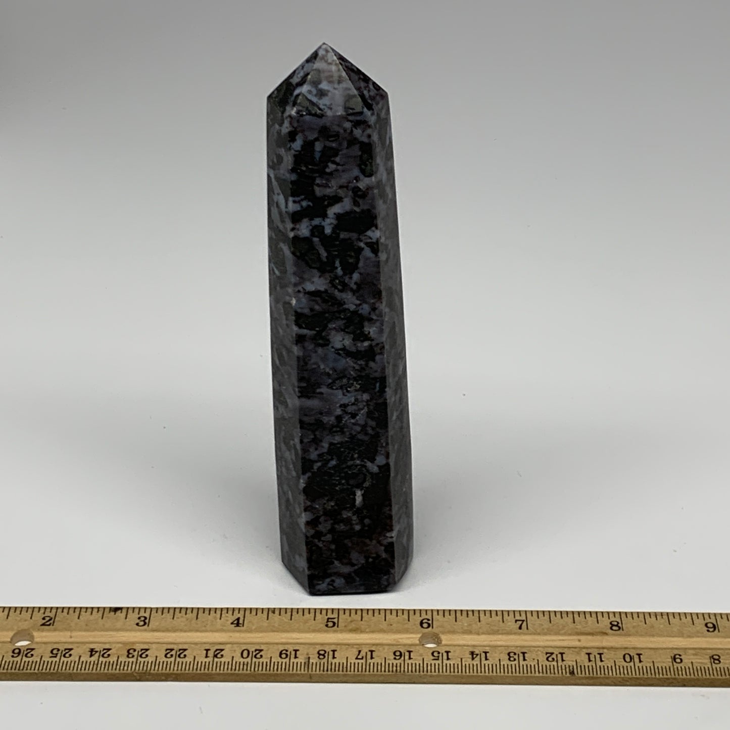 325.2g, 6.3" x 1.5" x 1.2" Indigo Gabro Merlinite Point Tower @Madagascar,B18378
