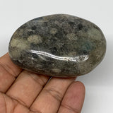 124.5g, 2.7"x1.9"x1"Blue Quartz Palm-Stone Crystal Polished Reiki Energy,B3926
