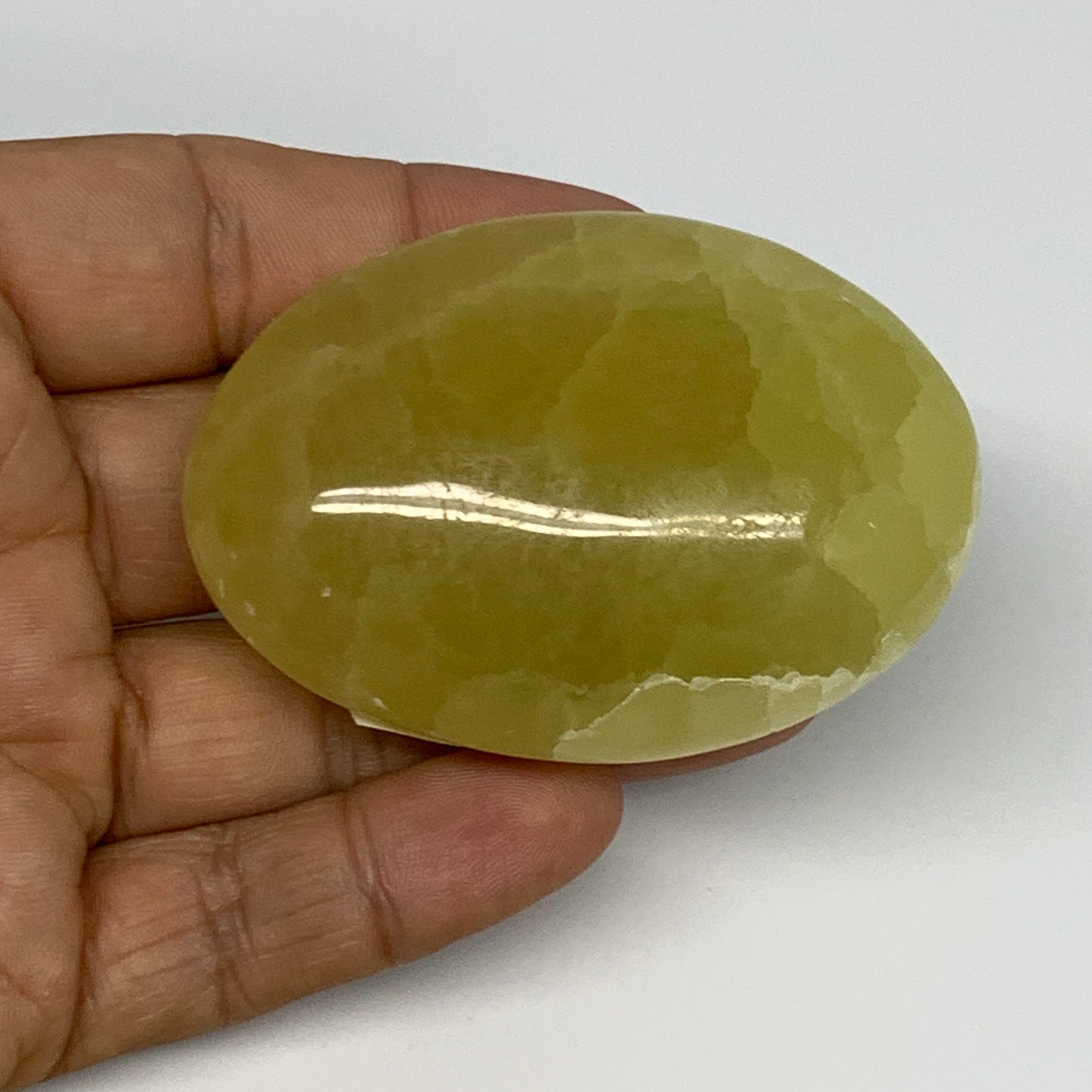 116.9g, 2.5"x1.8"x1.1", Lemon Calcite Palm-Stone Crystal Polished @Pakistan,B255