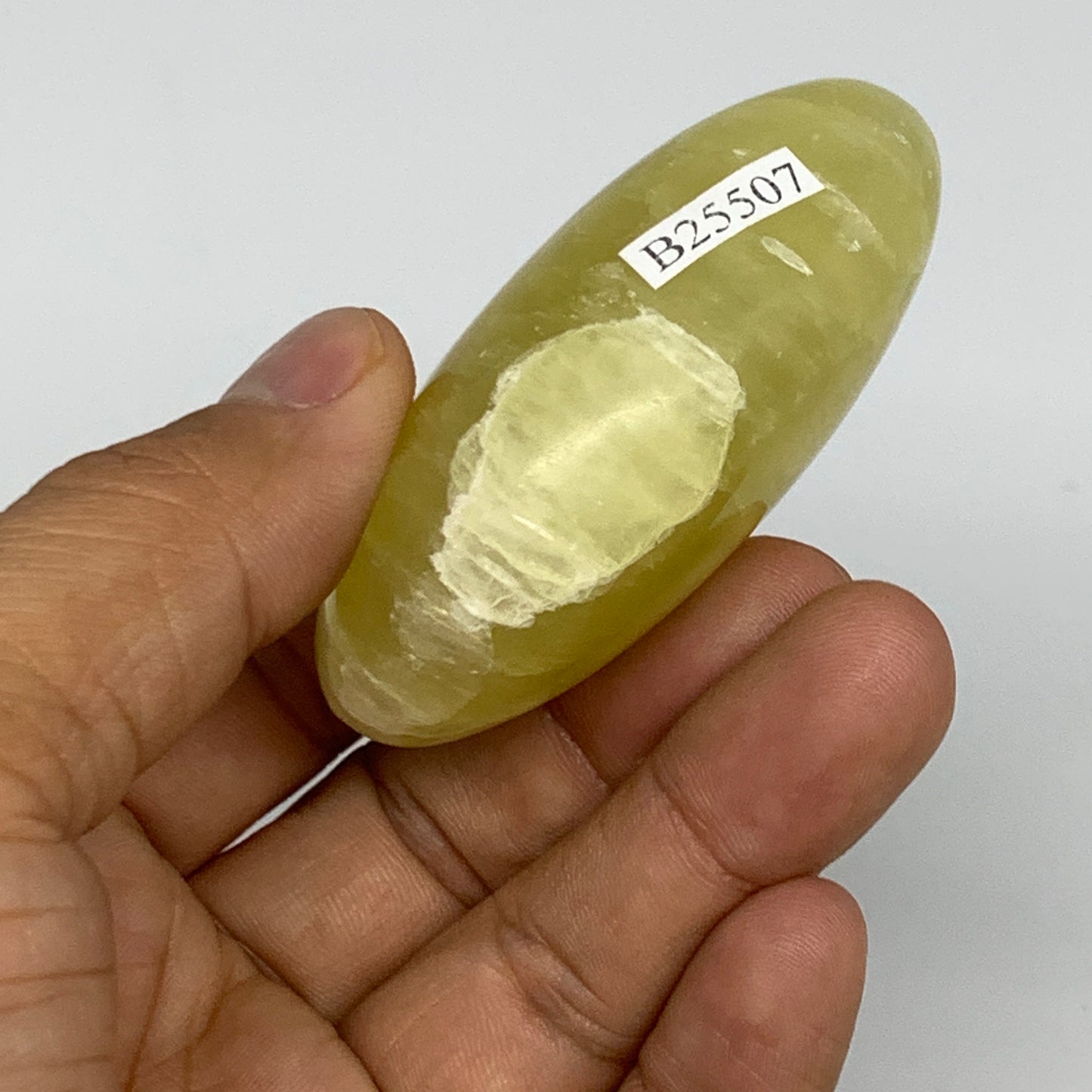 116.9g, 2.5"x1.8"x1.1", Lemon Calcite Palm-Stone Crystal Polished @Pakistan,B255