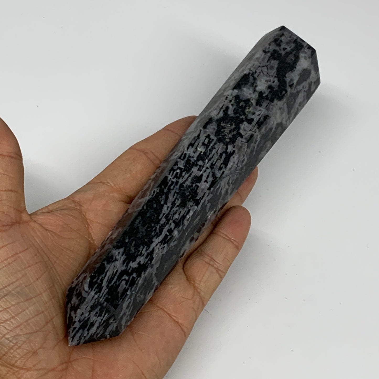 345.1g, 7.3" x 1.5" x 1.2" Indigo Gabro Merlinite Point Tower @Madagascar,B18382