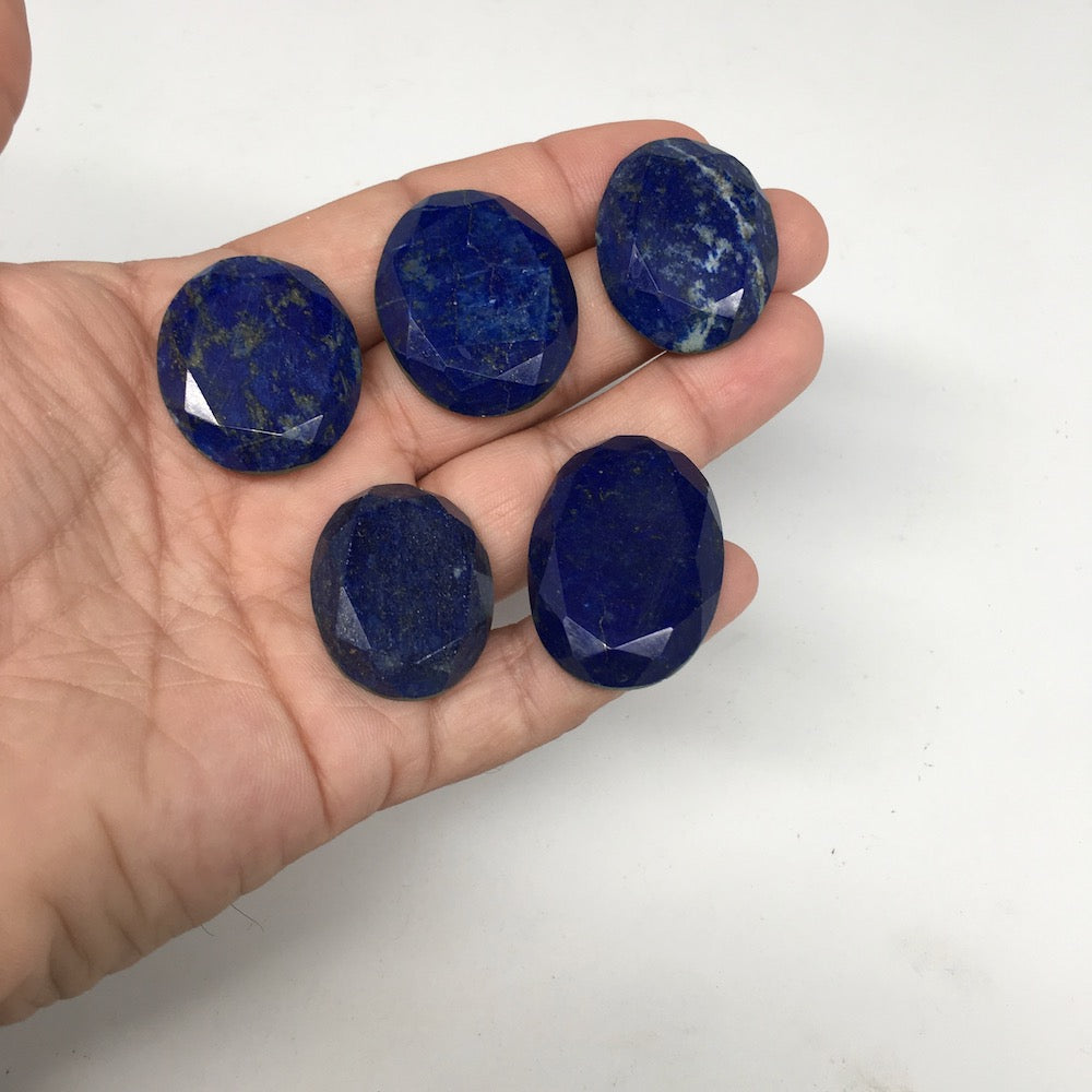 5pcs, 188.5cts, 28mm-34mm Natural Lapis Lazuli Facet Cabochons @Afghanistan,CP84
