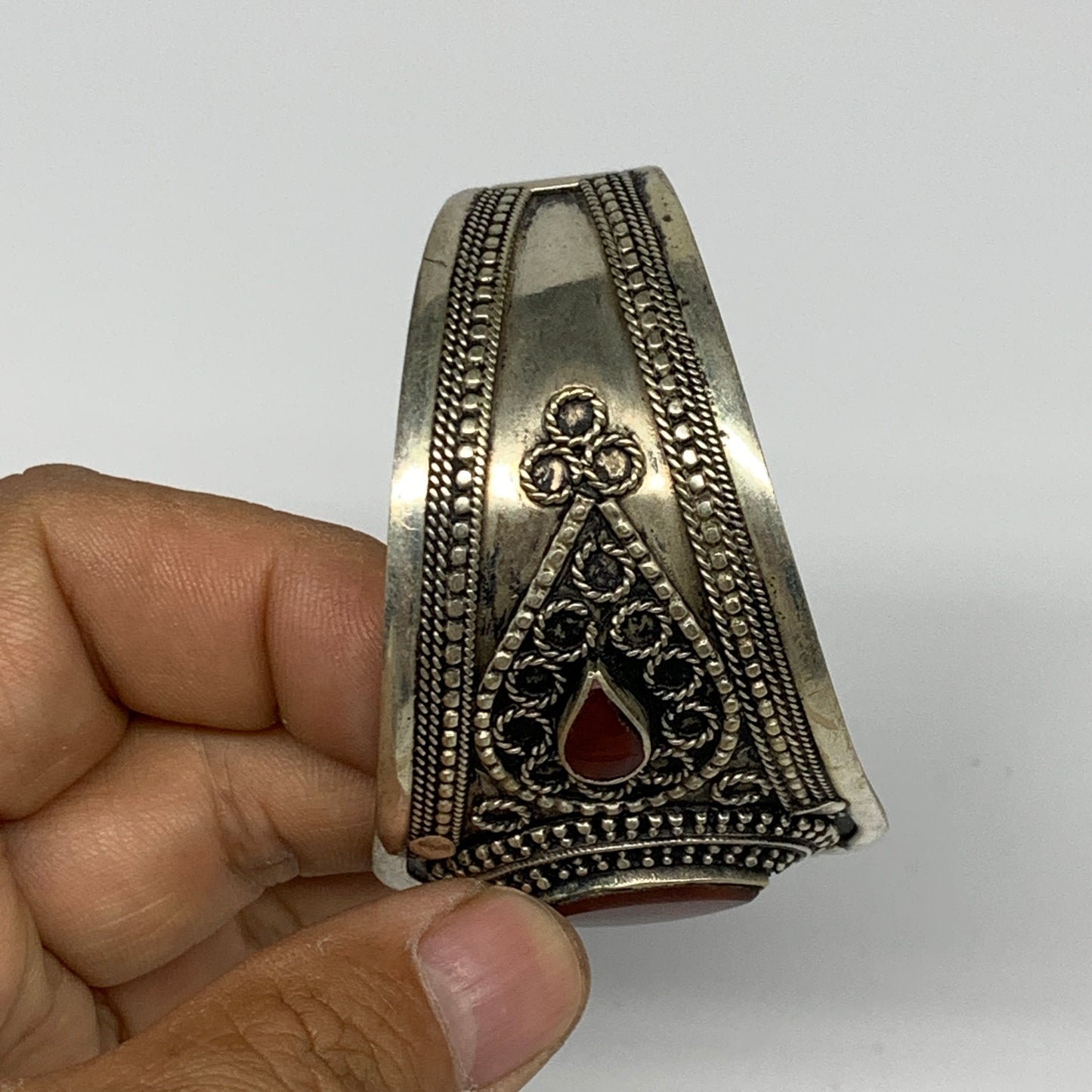 34.8g, 1.6" Red Carnelian Turkmen Cuff Bracelet Tribal Small Marquise, B13483