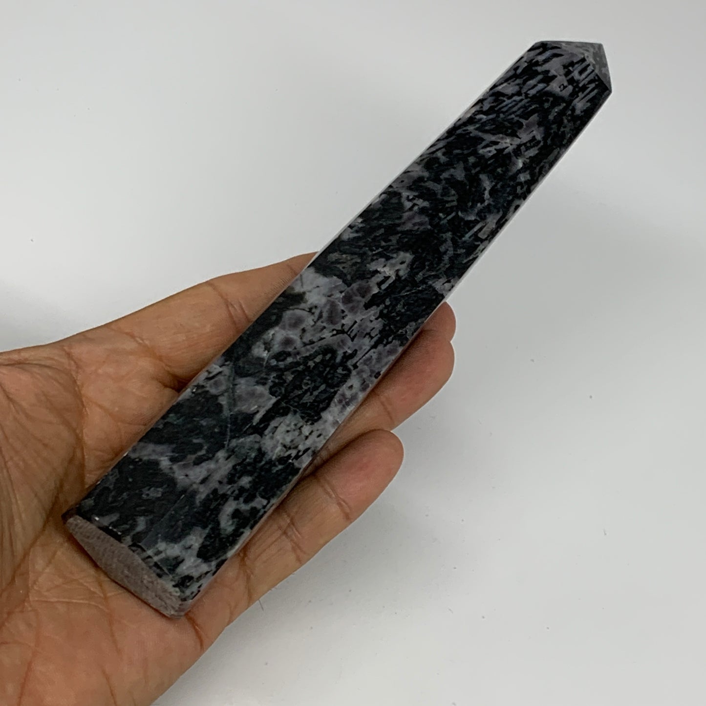 345.1g, 7.3" x 1.5" x 1.2" Indigo Gabro Merlinite Point Tower @Madagascar,B18382