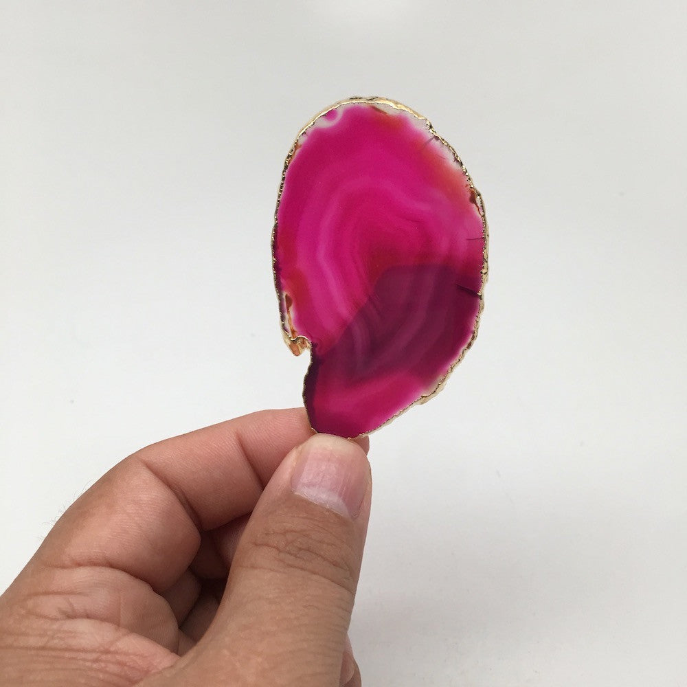 89 cts Purple Agate Druzy Slice Geode Pendant Gold Plated From Brazil, Bp956