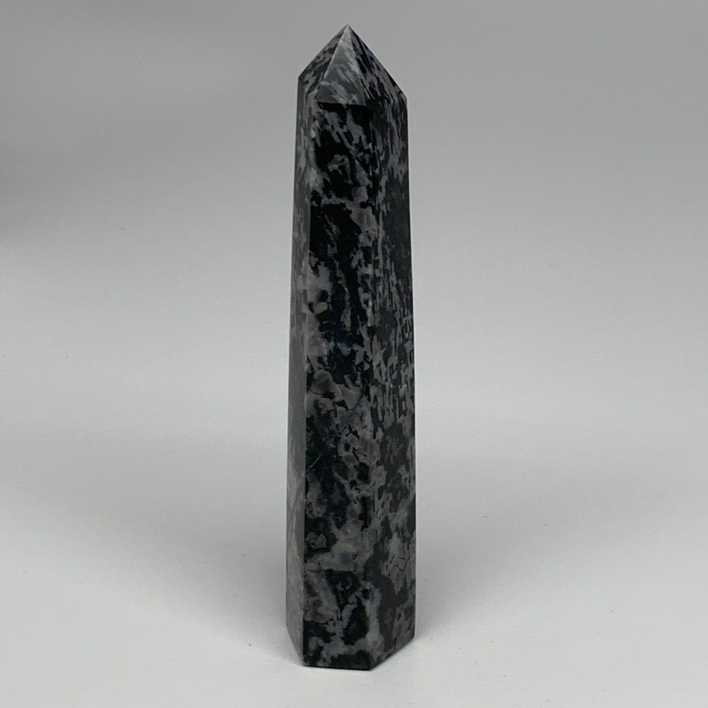 345.1g, 7.3" x 1.5" x 1.2" Indigo Gabro Merlinite Point Tower @Madagascar,B18382