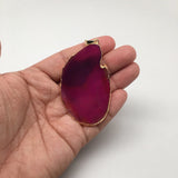 89 cts Purple Agate Druzy Slice Geode Pendant Gold Plated From Brazil, Bp956