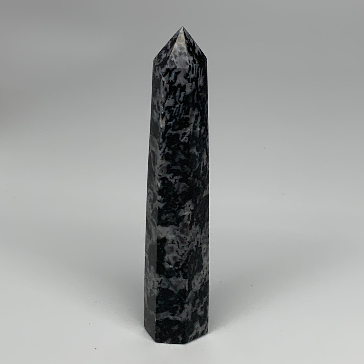 345.1g, 7.3" x 1.5" x 1.2" Indigo Gabro Merlinite Point Tower @Madagascar,B18382