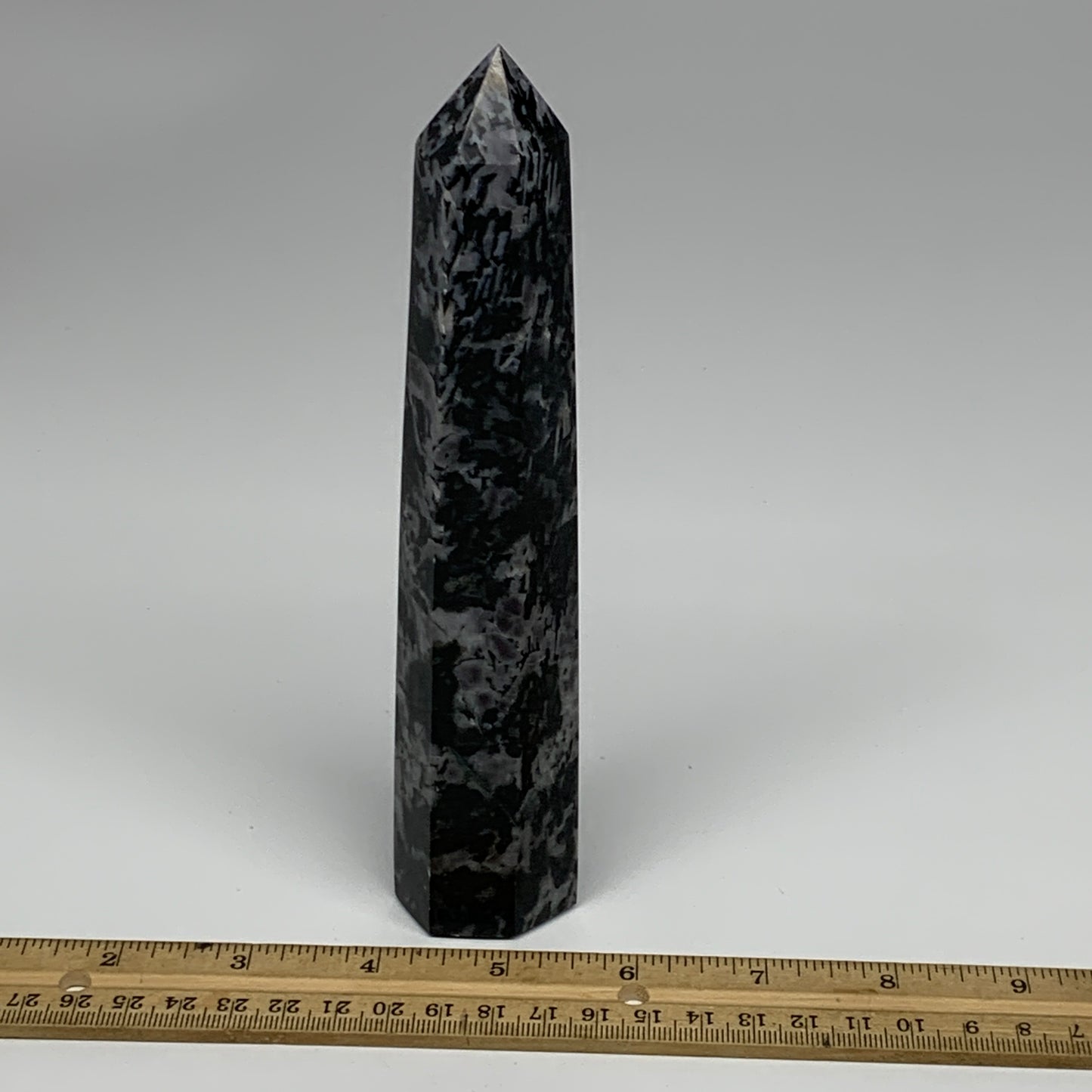 345.1g, 7.3" x 1.5" x 1.2" Indigo Gabro Merlinite Point Tower @Madagascar,B18382