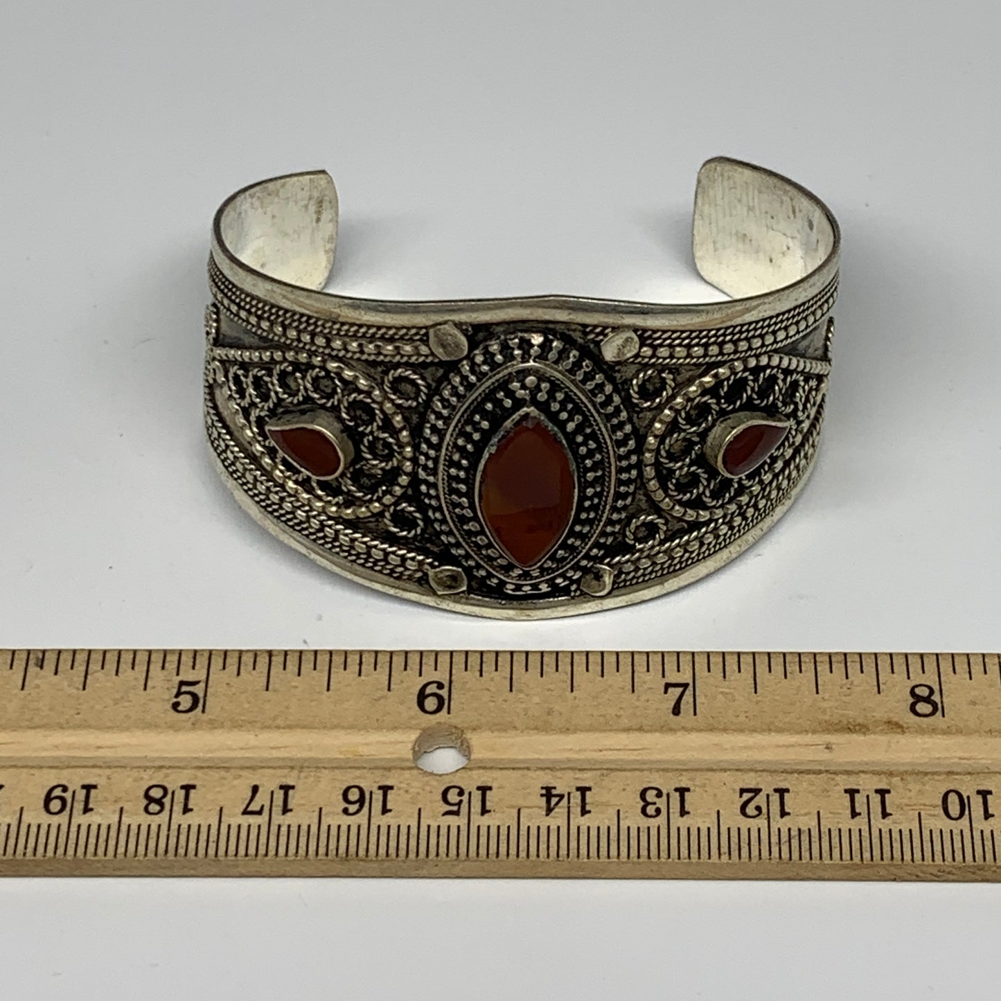 34.8g, 1.6" Red Carnelian Turkmen Cuff Bracelet Tribal Small Marquise, B13483