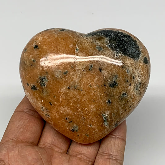 296.4g, 2.7"x3.1"x1.5" Orange Calcite Heart Gemstones from Madagascar, B17613