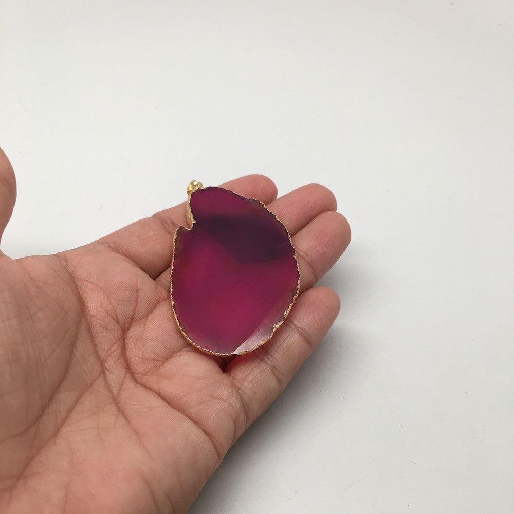 89 cts Purple Agate Druzy Slice Geode Pendant Gold Plated From Brazil, Bp956